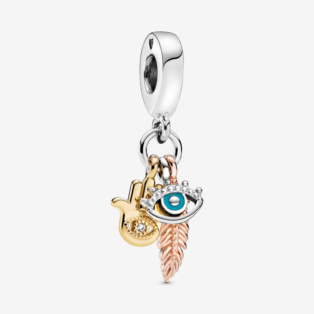 Hamsa, All-seeing Eye & Feather Spirituality Dangle Charm Premium Fashion Jewelry Gift Collection