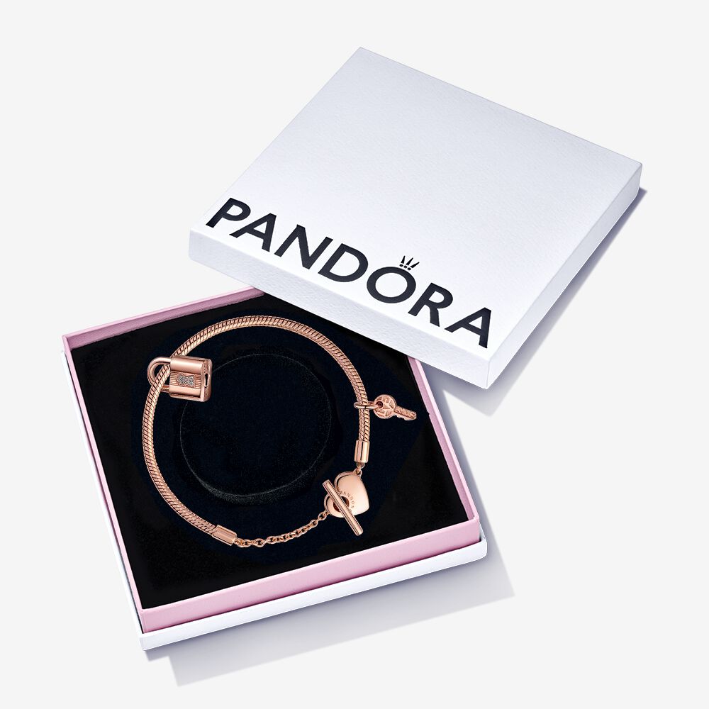 14k Rose gold-plated Bracelet and Lock Gift Set Premium Fashion Jewelry Gift Collection