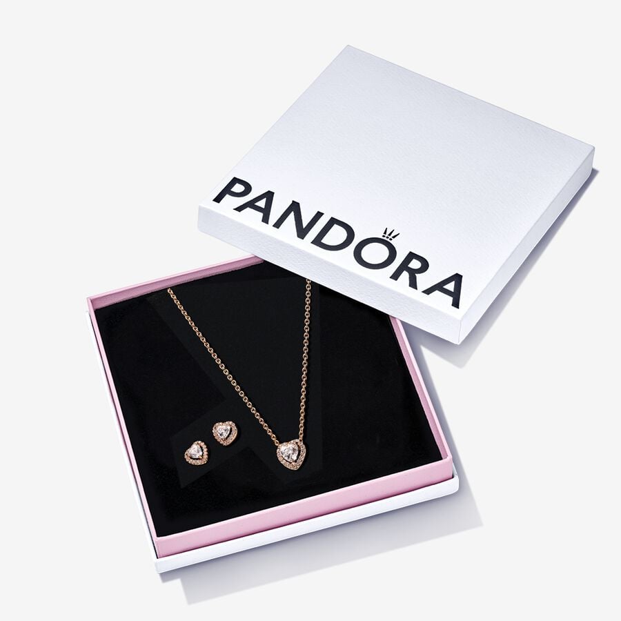 Gold Heart Necklace and Earrings Gift Set Premium Fashion Jewelry Gift Collection