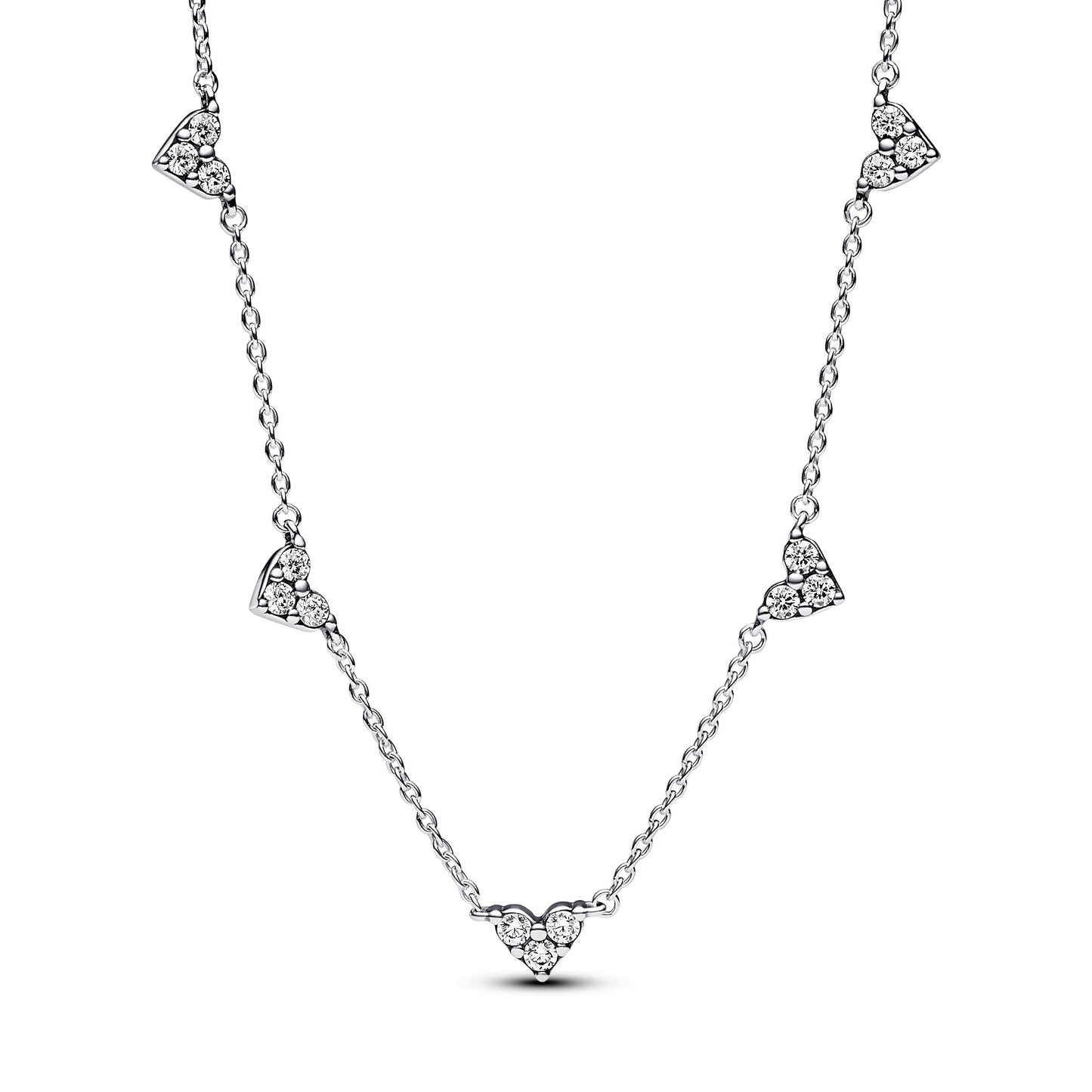 Triple Stone Heart Station Chain Necklace Premium Fashion Jewelry Gift Collection