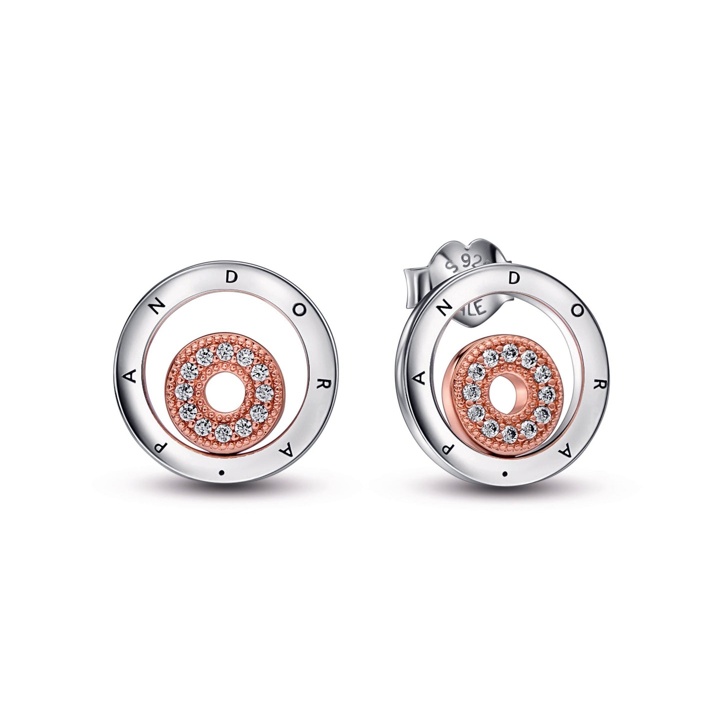 Pandora Signature Two-tone Logo Circles Stud Earrings Popular Style Premium Collection
