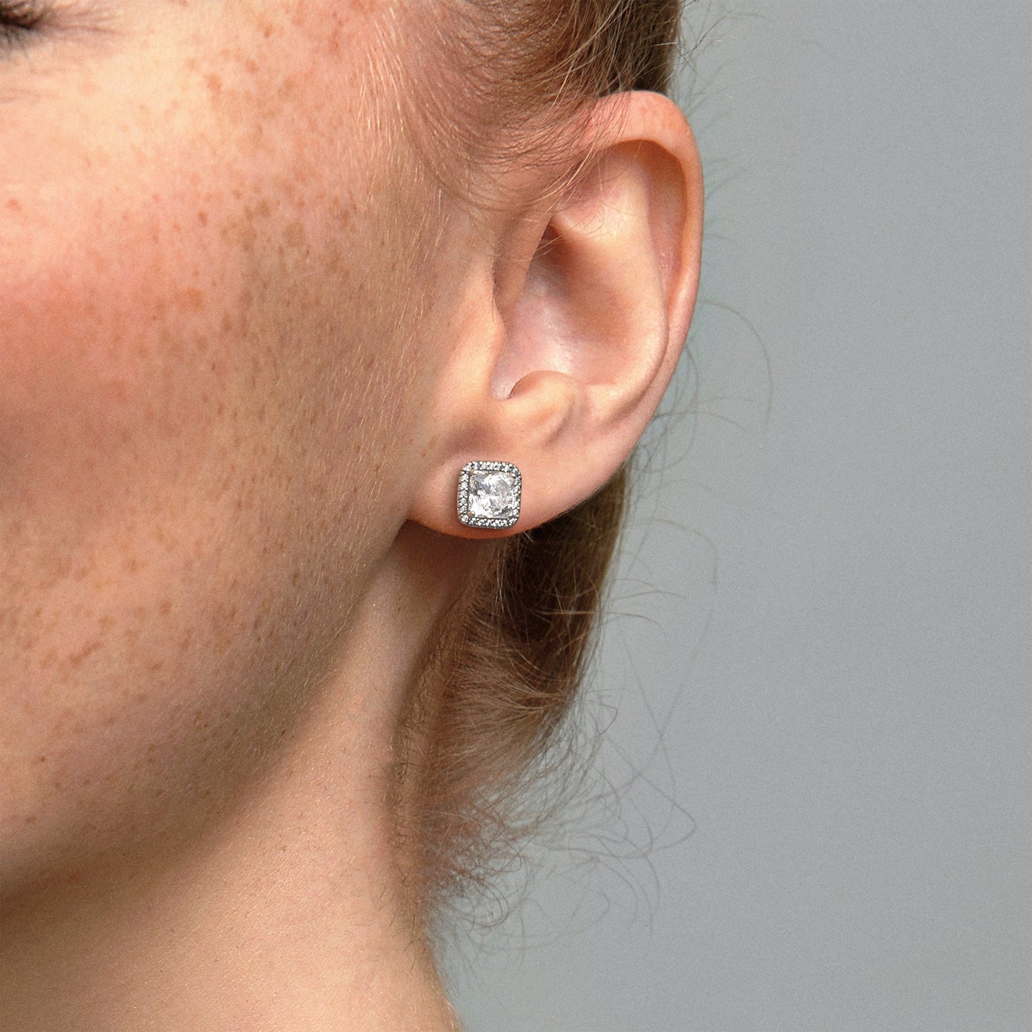 Square Sparkle Halo Stud Earrings Popular Style Premium Collection