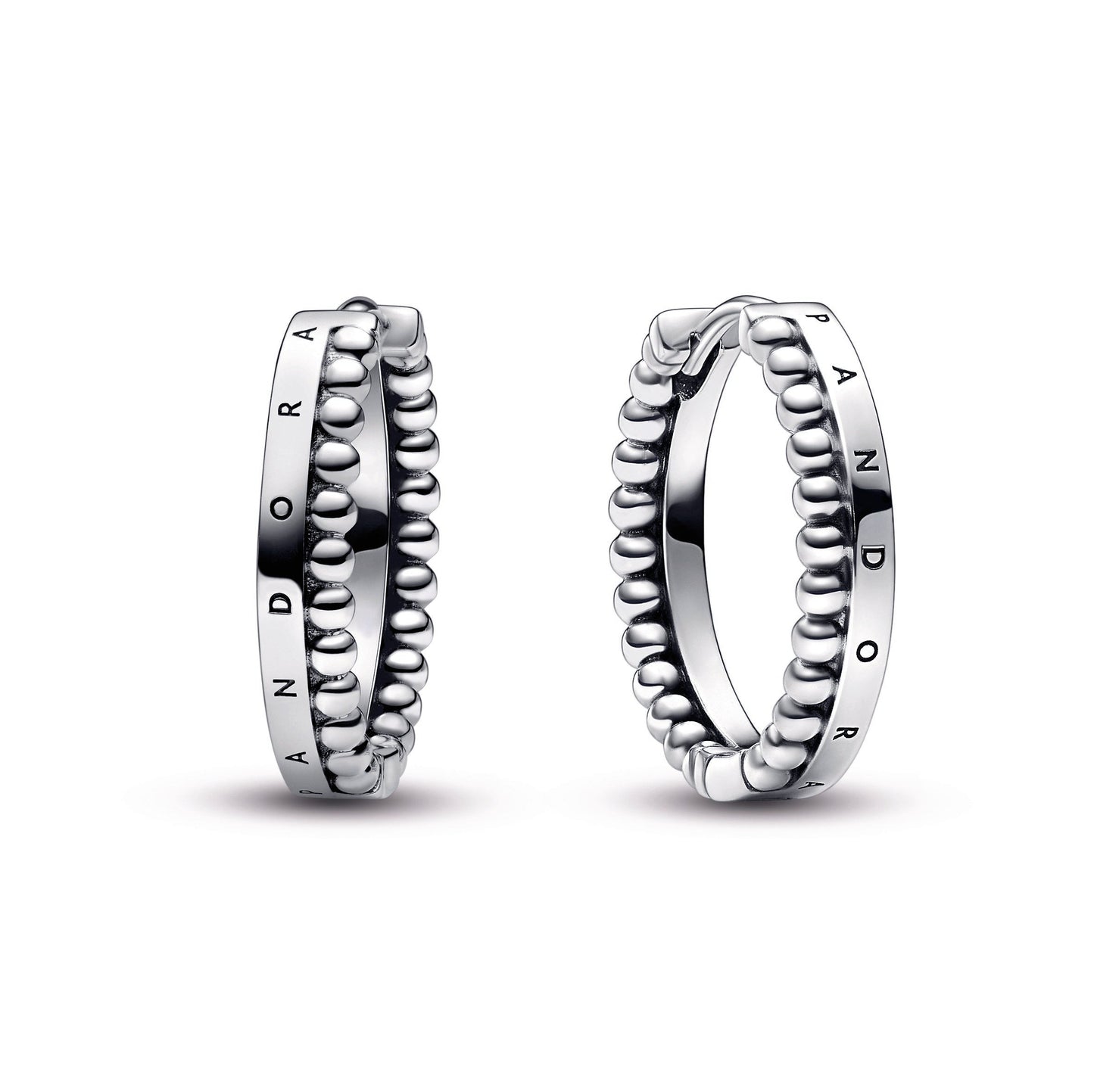Pandora Signature Logo & Beads Hoop Earrings Popular Style Premium Collection