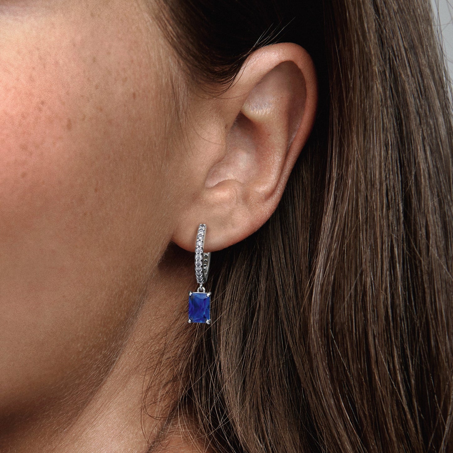 Blue Rectangular Sparkling Hoop Earrings Popular Style Premium Collection