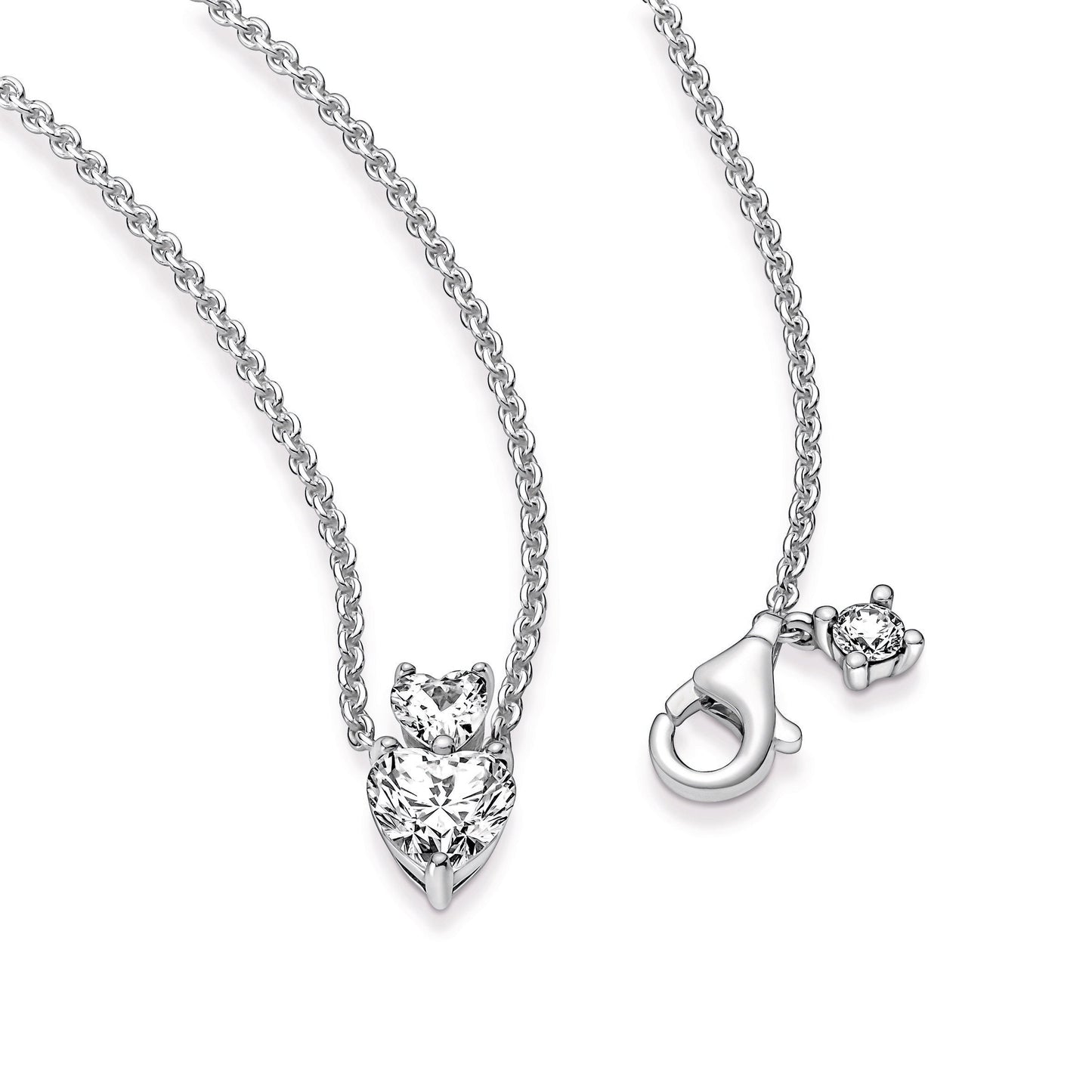 Double Heart Pendant Sparkling Collier Necklace Premium Fashion Jewelry Gift Collection