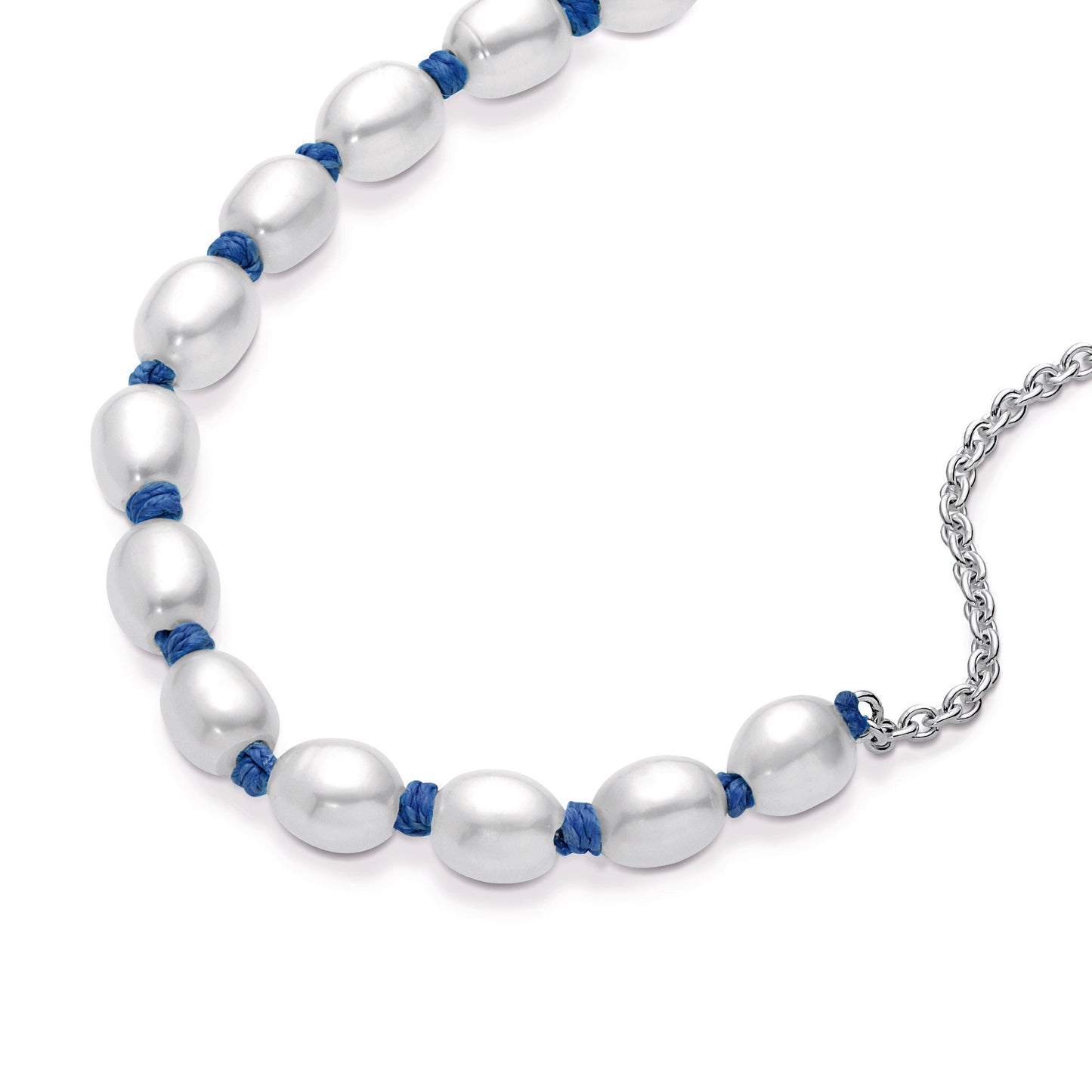 Freshwater Cultured Pearl Blue Cord Chain Bracelet Premium Fashion Jewelry Gift Collection