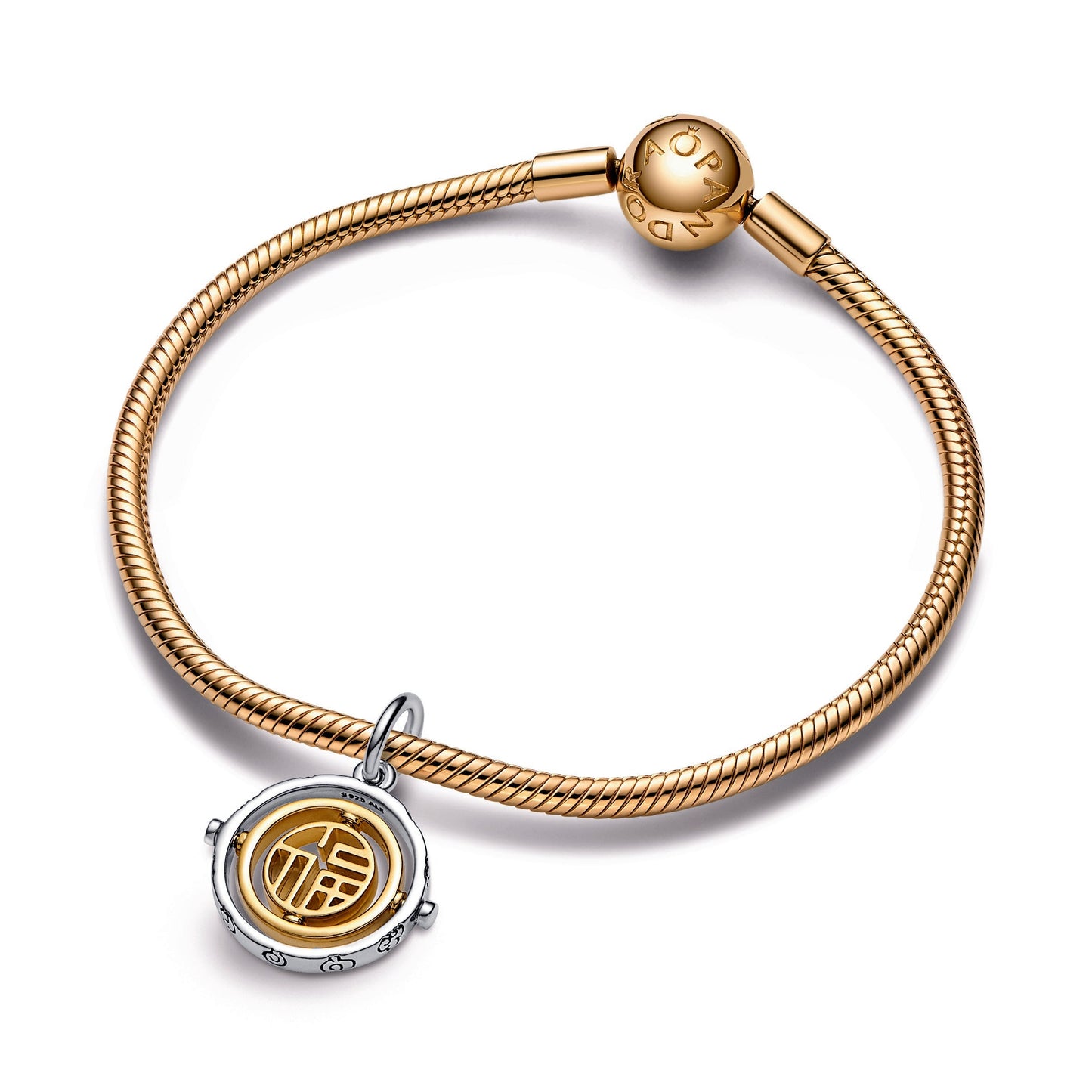 Two-tone Fú Spinning Dangle Charm Premium Fashion Jewelry Gift Collection