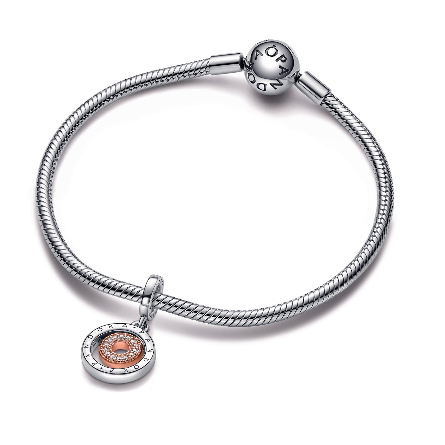 Two-tone Pandora Logo Circles Dangle Charm Premium Fashion Jewelry Gift Collection