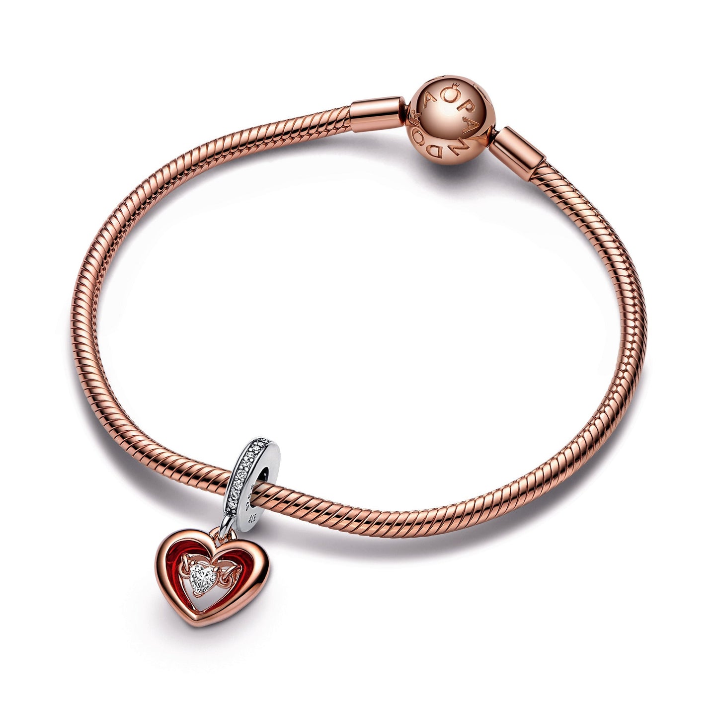 Two-tone Radiant Heart Dangle Charm Premium Fashion Jewelry Gift Collection