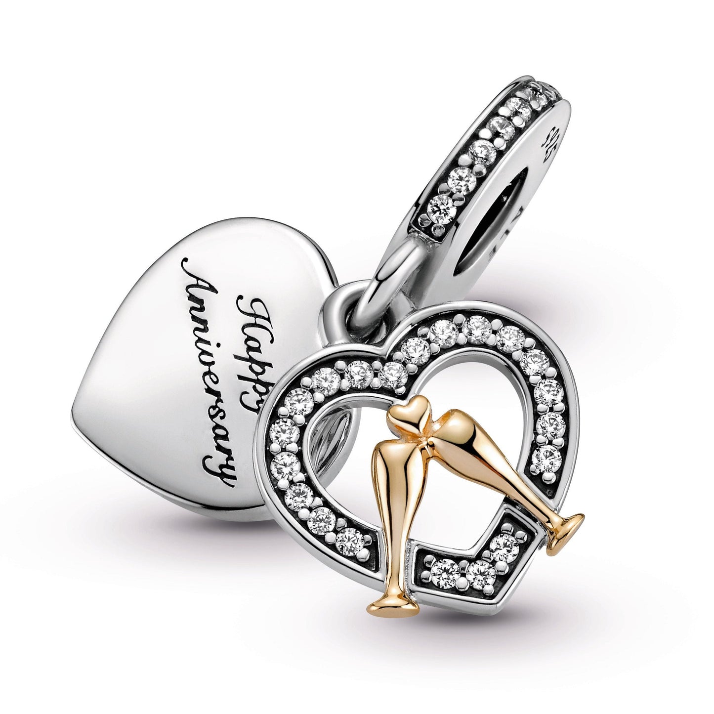 Two-tone Happy Anniversary Dangle Charm Premium Fashion Jewelry Gift Collection