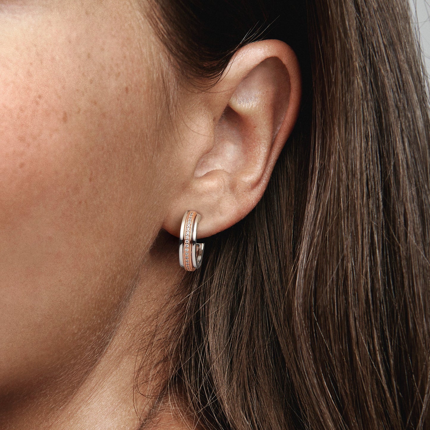 Pandora Signature Two tone Logo & Pavé Hoop Earrings Popular Style Premium Collection