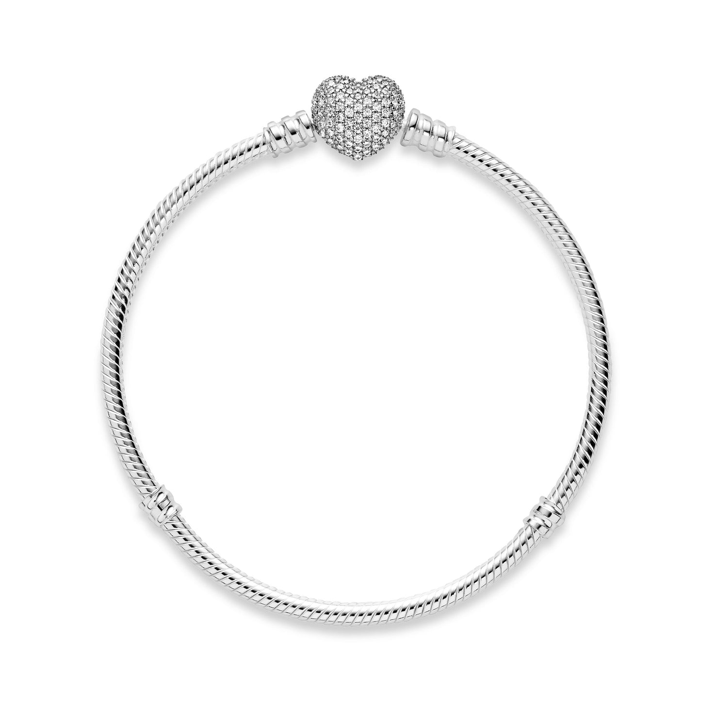 Pandora Moments Sparkling Heart Pave Clasp Snake Chain Bracelet Premium Fashion Jewelry Gift Collection