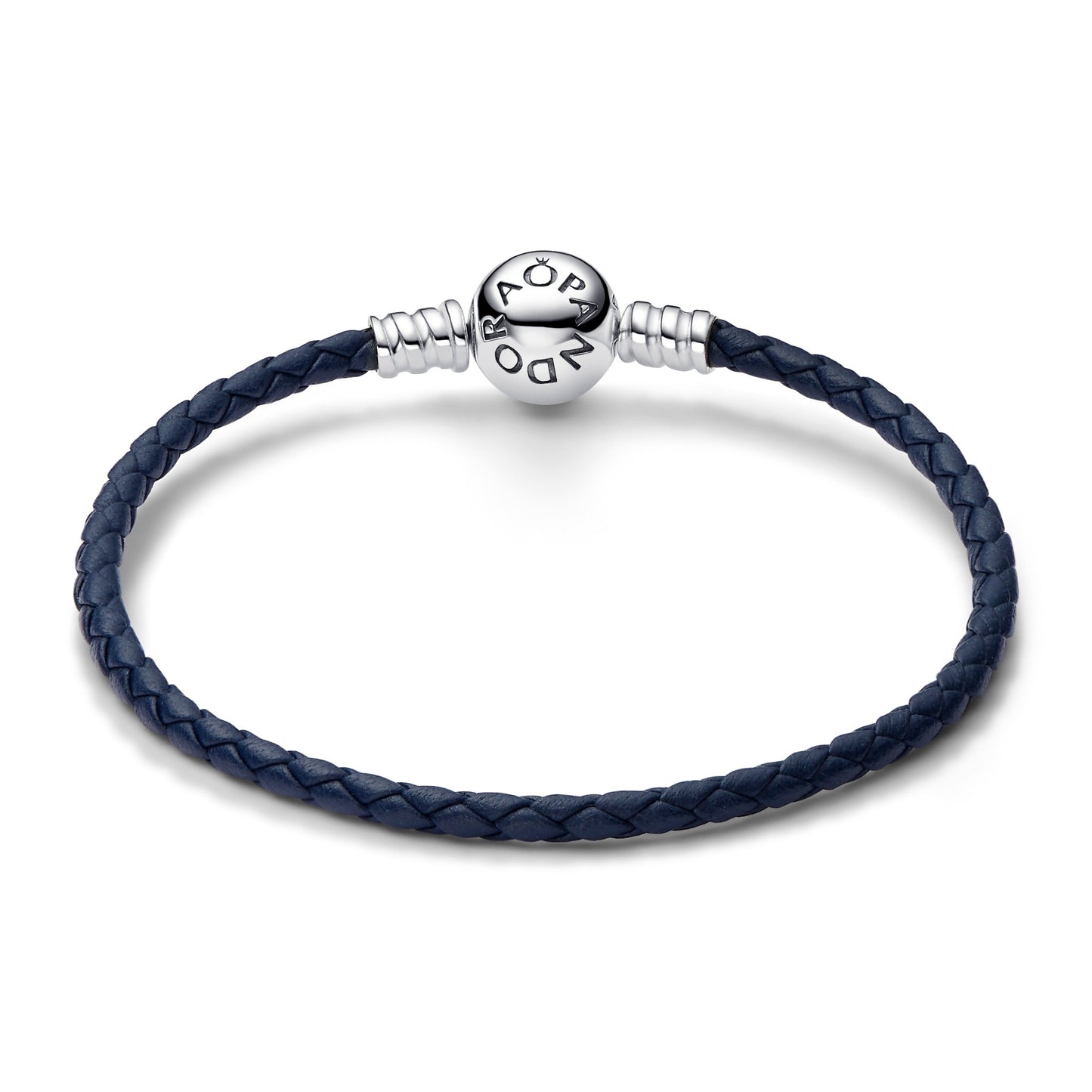 Pandora Moments Round Clasp Blue Braided Leather Bracelet Premium Fashion Jewelry Gift Collection
