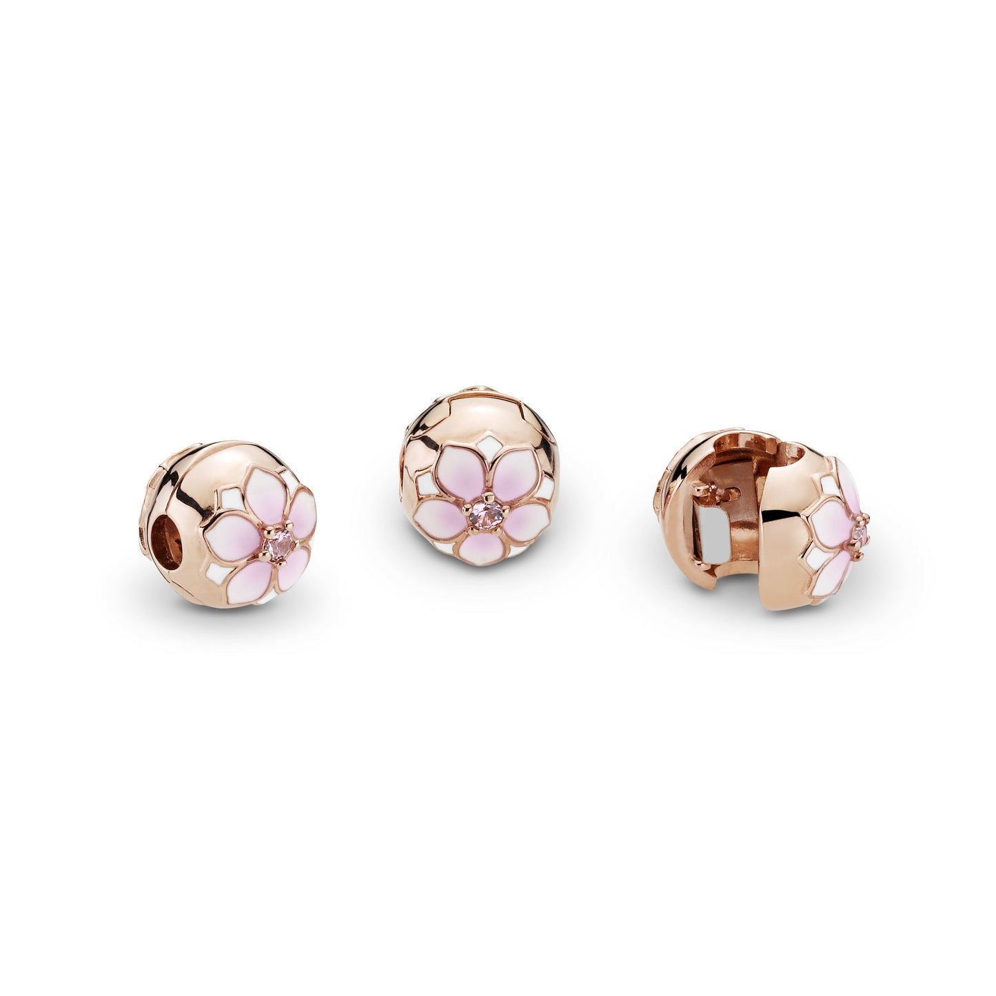 Round Pink Magnolia Flower Charm Premium Fashion Jewelry Gift Collection