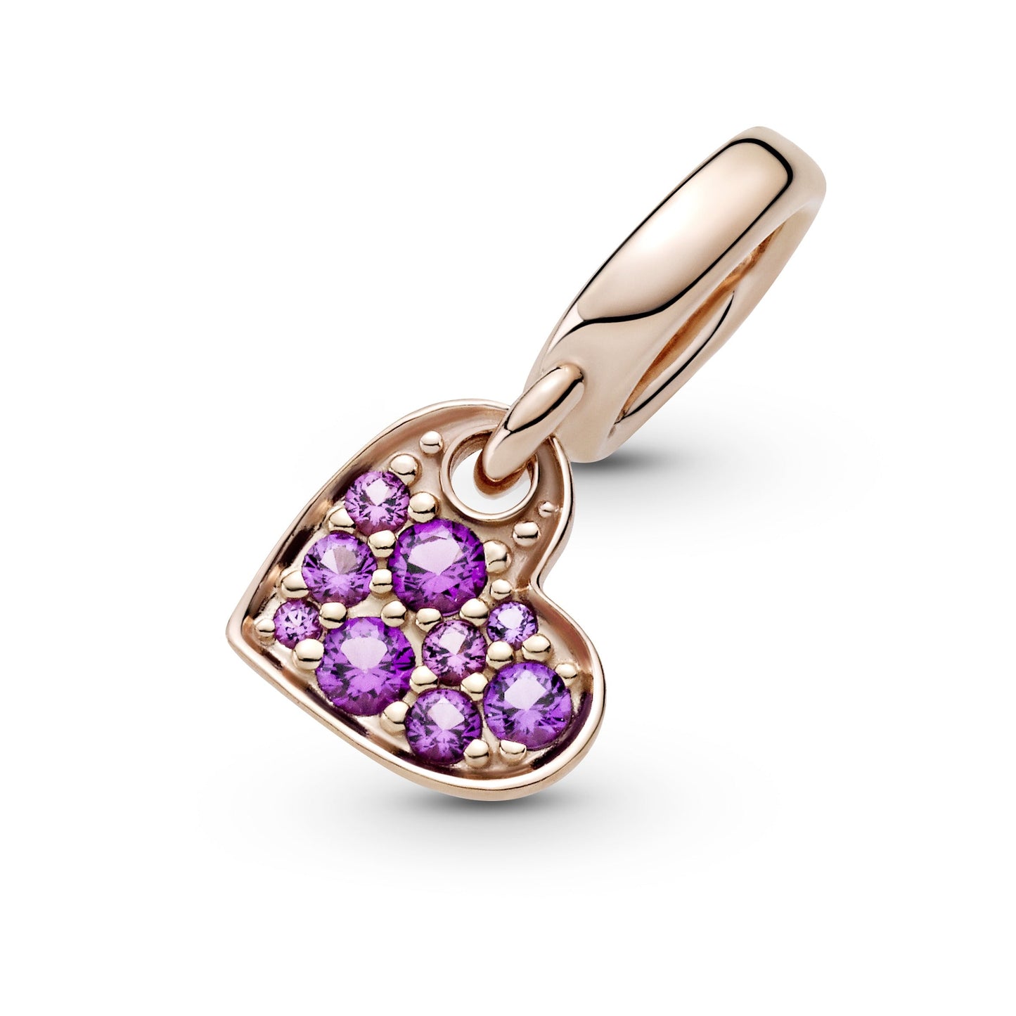 Royal Purple Pavé Tilted Heart Dangle Charm Premium Fashion Jewelry Gift Collection