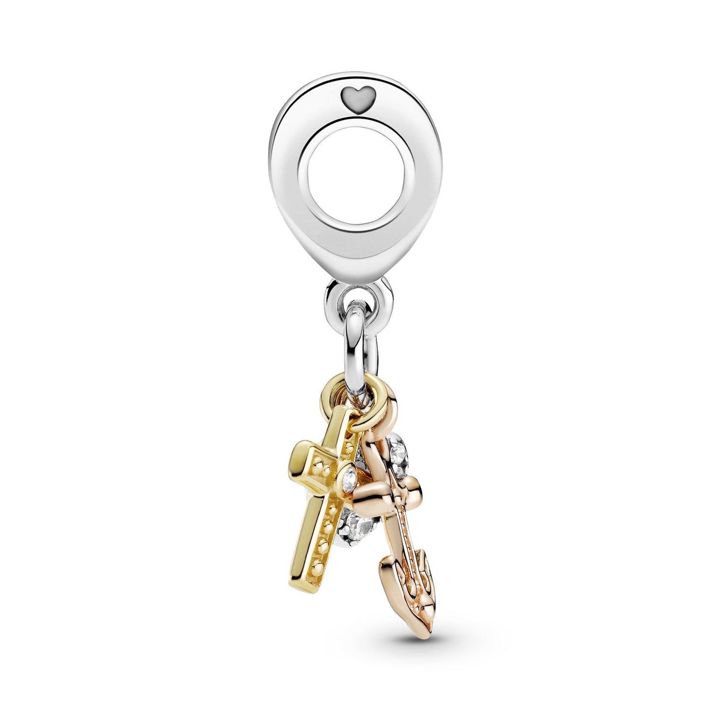 Triple-tone Cross, Heart, & Anchor Dangle Charm Premium Fashion Jewelry Gift Collection