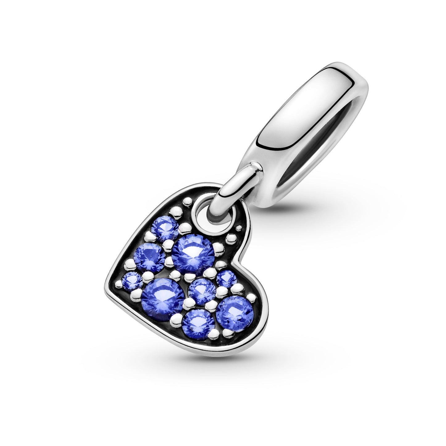 Stellar Blue Pavé Tilted Heart Dangle Charm Premium Fashion Jewelry Gift Collection