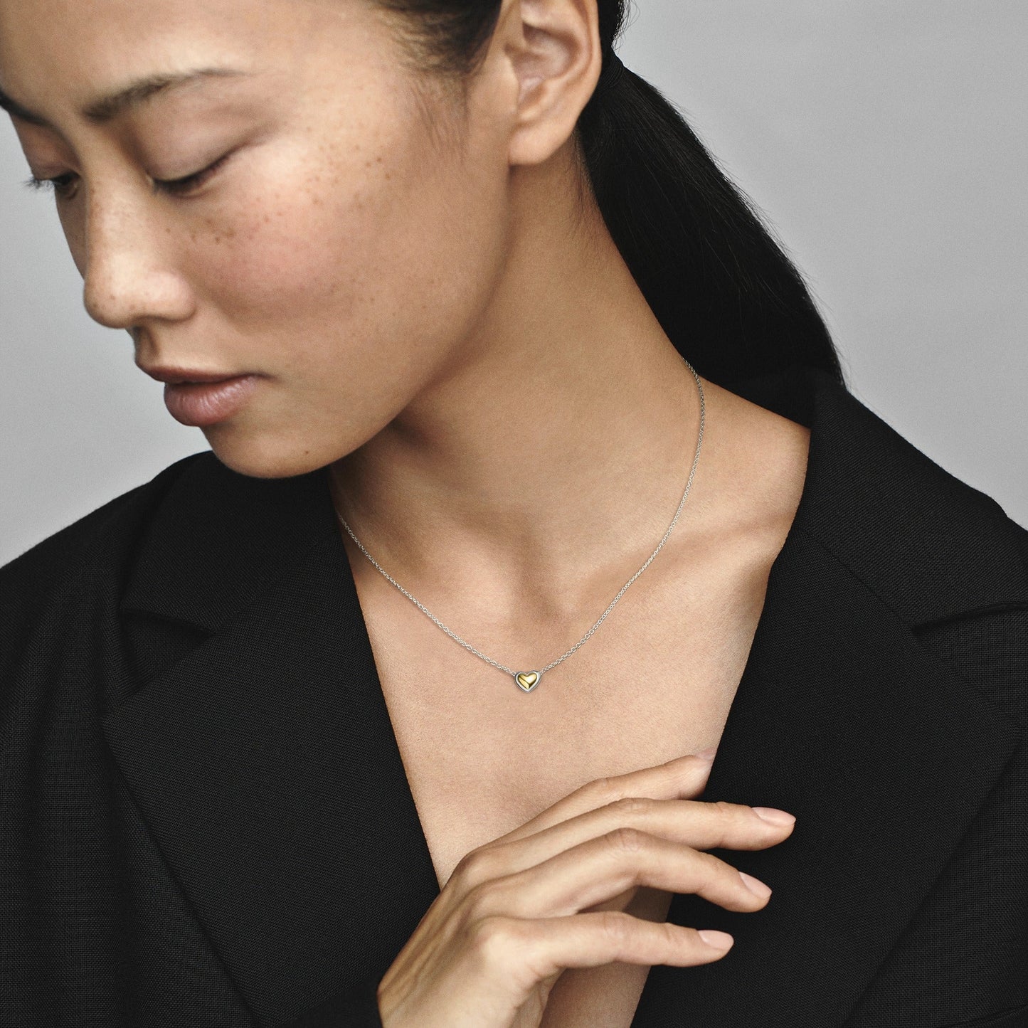Domed Golden Heart Collier Necklace Premium Fashion Jewelry Gift Collection