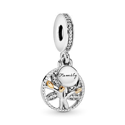 Family tree silver dangle with 14k and clear cubic zirconia Premium Fashion Jewelry Gift Collection