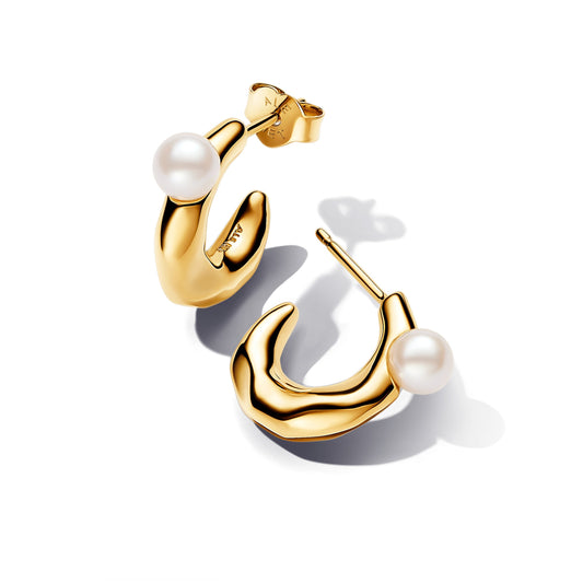 Treated Freshwater Cultured Pearl & Organically Shaped Hoop Earrings Popular Style Premium Collection