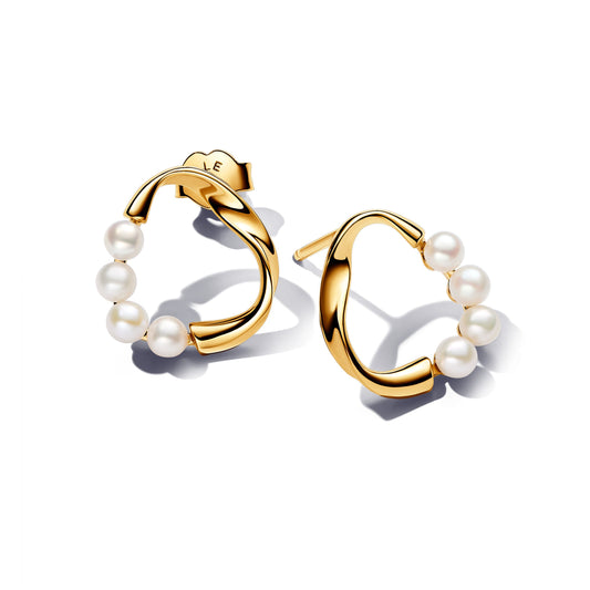 Organically Shaped Circle & Treated Freshwater Cultured Pearls Stud Earrings Popular Style Premium Collection