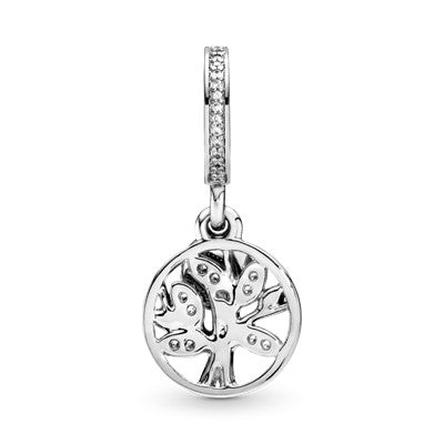 Family tree silver dangle with 14k and clear cubic zirconia Premium Fashion Jewelry Gift Collection