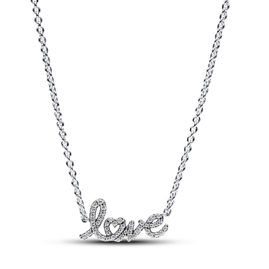 Sparkling Handwritten Love Collier Necklace Premium Fashion Jewelry Gift Collection