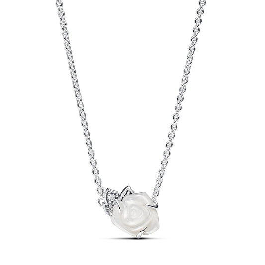 White Rose in Bloom Collier Necklace Premium Fashion Jewelry Gift Collection