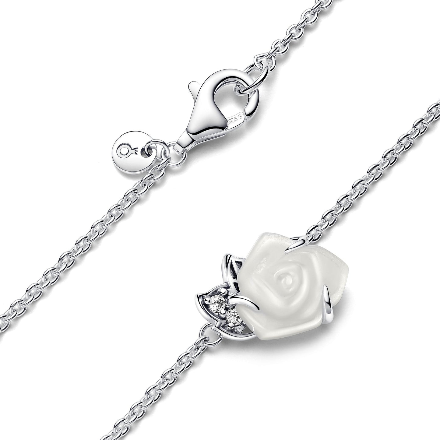 White Rose in Bloom Collier Necklace Premium Fashion Jewelry Gift Collection