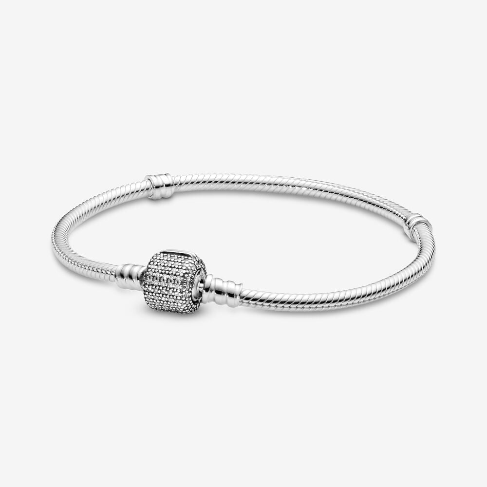 Pandora Moments Sparkling Pavé Clasp Snake Chain Bracelet Premium Fashion Jewelry Gift Collection