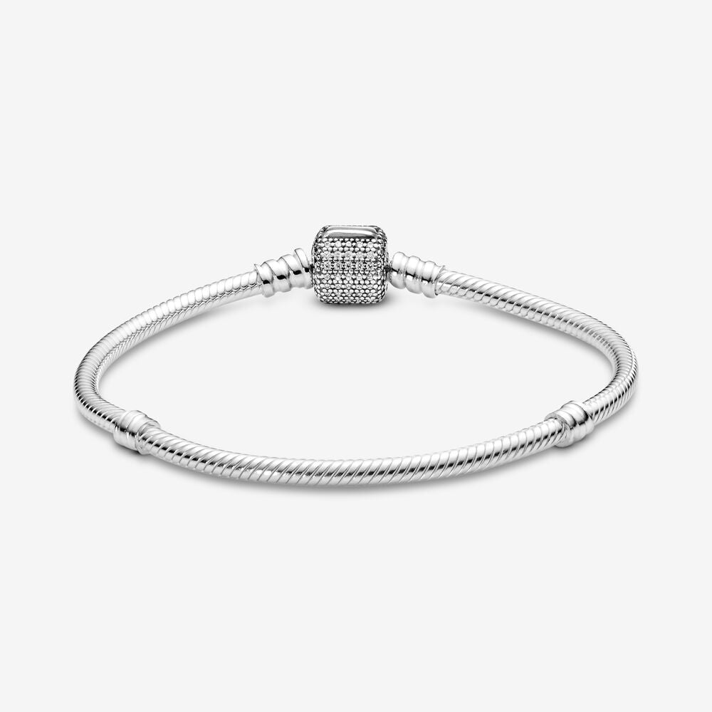 Pandora Moments Sparkling Pavé Clasp Snake Chain Bracelet Premium Fashion Jewelry Gift Collection