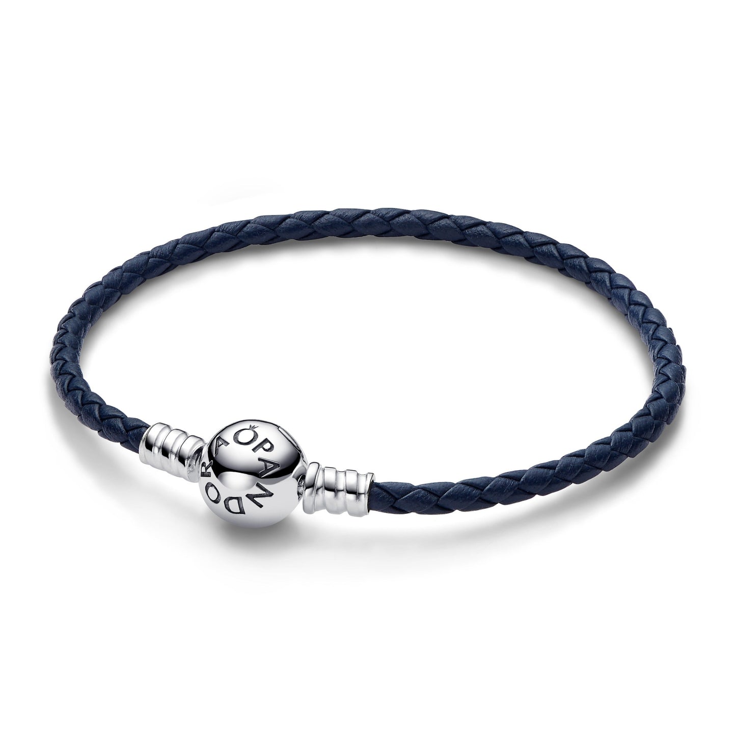 Pandora Moments Round Clasp Blue Braided Leather Bracelet Premium Fashion Jewelry Gift Collection
