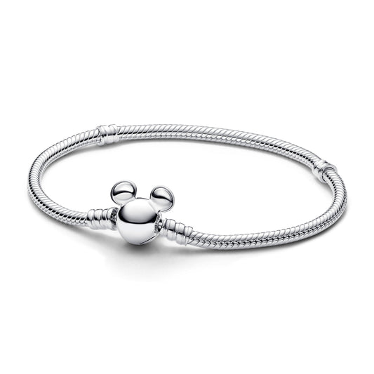 Disney Mickey Mouse Clasp Moments Snake Chain Bracelet Premium Fashion Jewelry Gift Collection