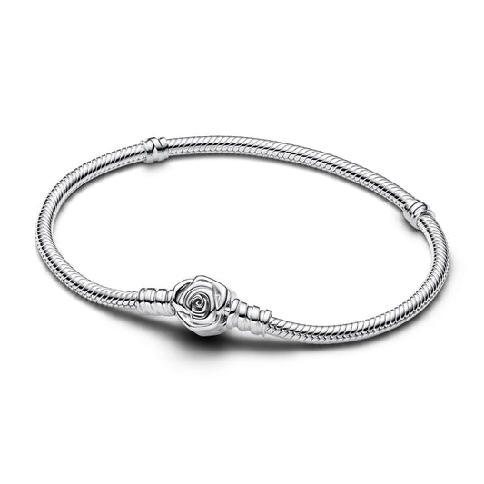 Pandora Moments Rose in Bloom Clasp Snake Chain Bracelet Premium Fashion Jewelry Gift Collection