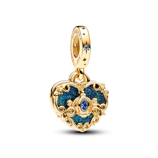 Disney Cinderella's Carriage & Heart Double Dangle Charm Premium Fashion Jewelry Gift Collection