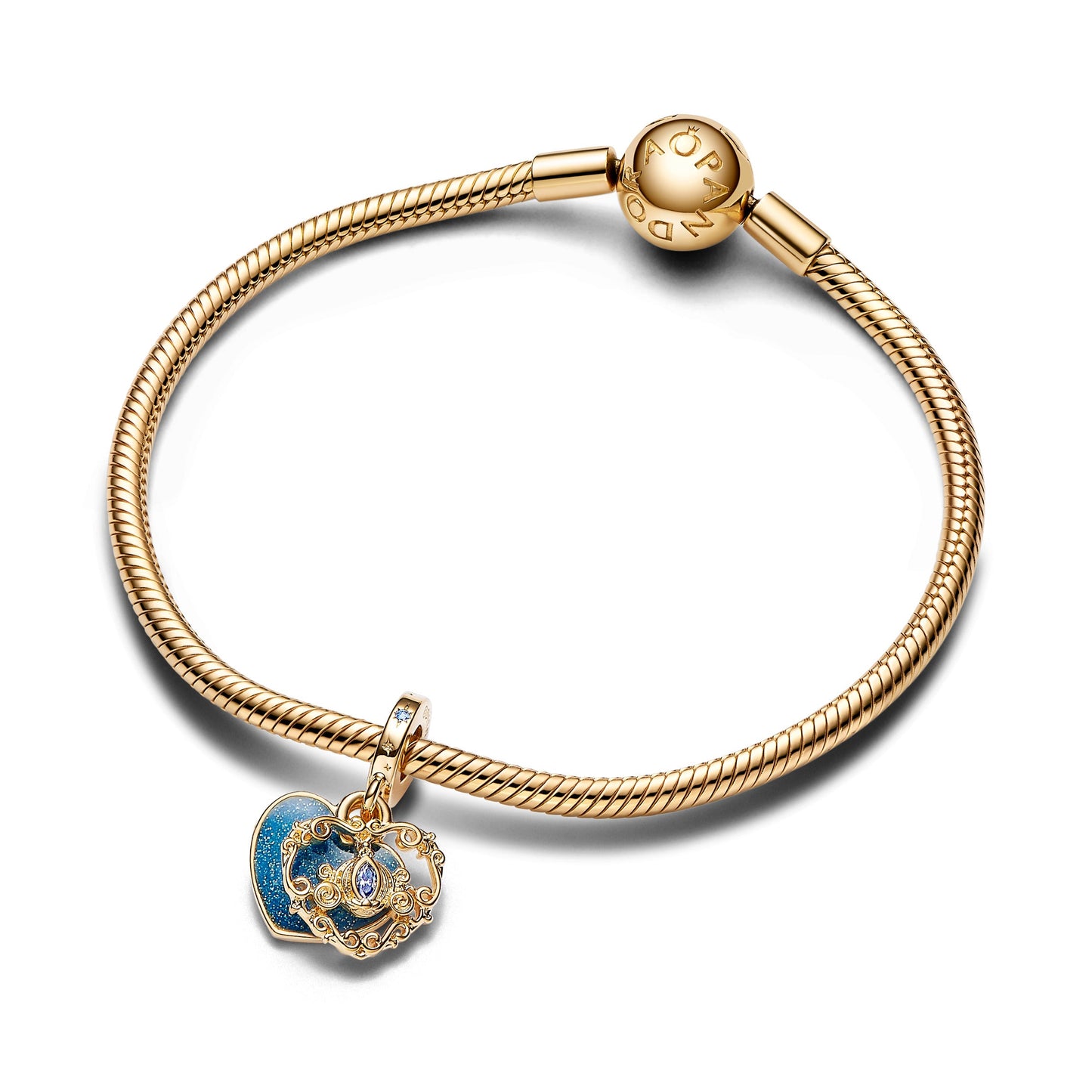 Disney Cinderella's Carriage & Heart Double Dangle Charm Premium Fashion Jewelry Gift Collection