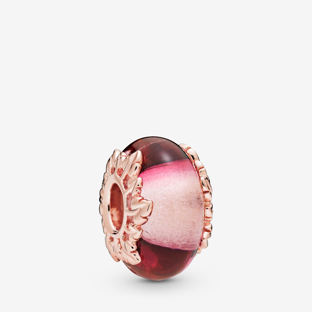 Pink Murano Glass & Leaves Charm Premium Fashion Jewelry Gift Collection