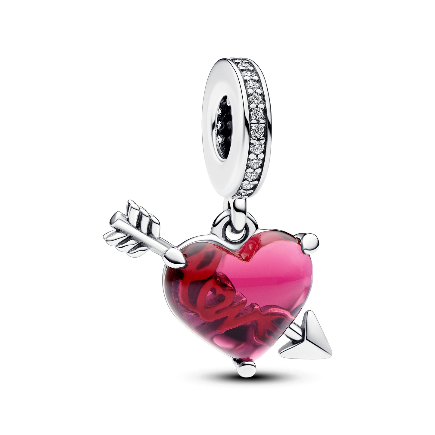 Red Heart & Arrow Murano Glass Dangle Charm Premium Fashion Jewelry Gift Collection