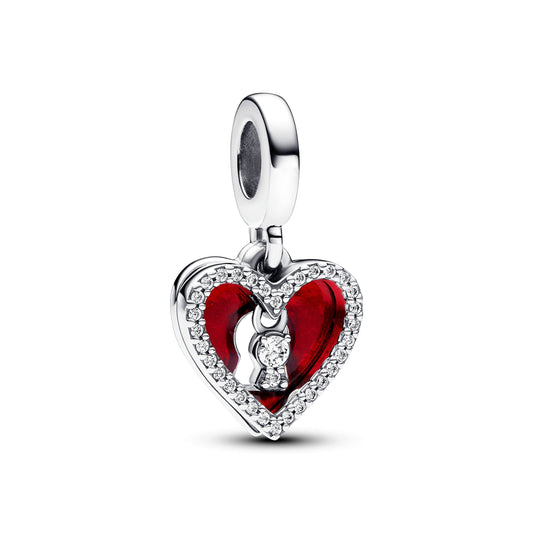 Red Heart & Keyhole Double Dangle Charm Premium Fashion Jewelry Gift Collection