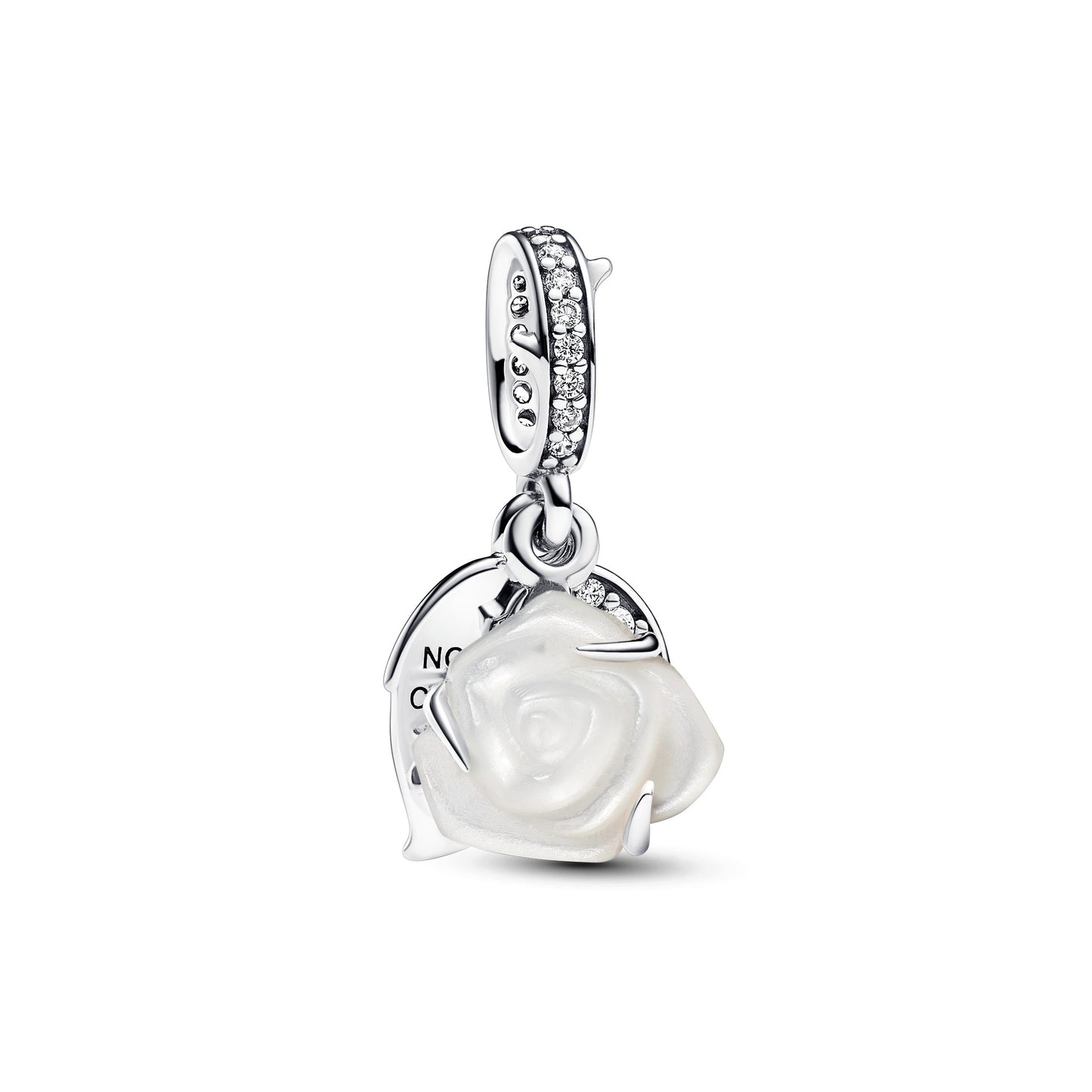 White Rose in Bloom Double Dangle Charm Premium Fashion Jewelry Gift Collection