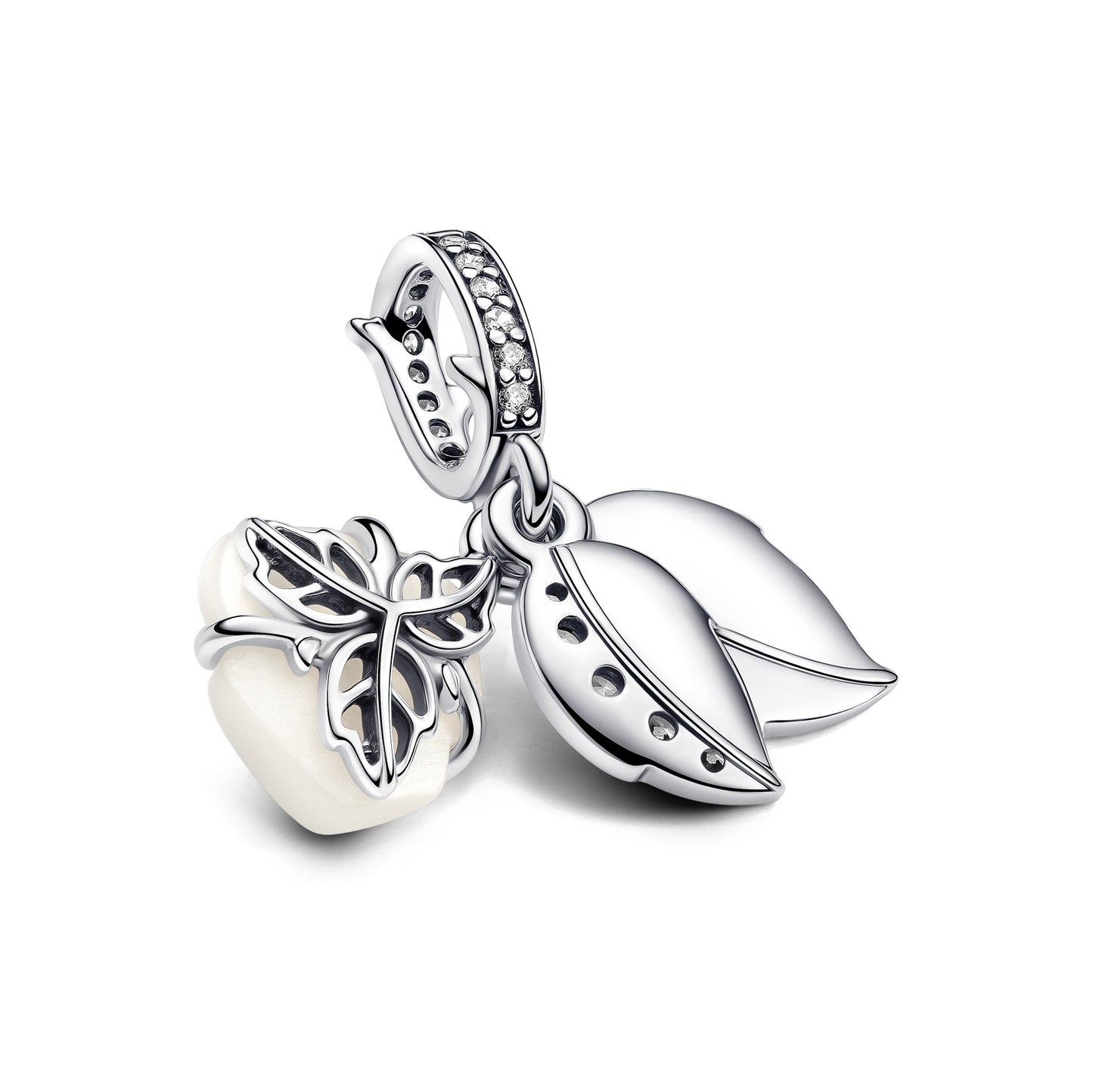 White Rose in Bloom Double Dangle Charm Premium Fashion Jewelry Gift Collection
