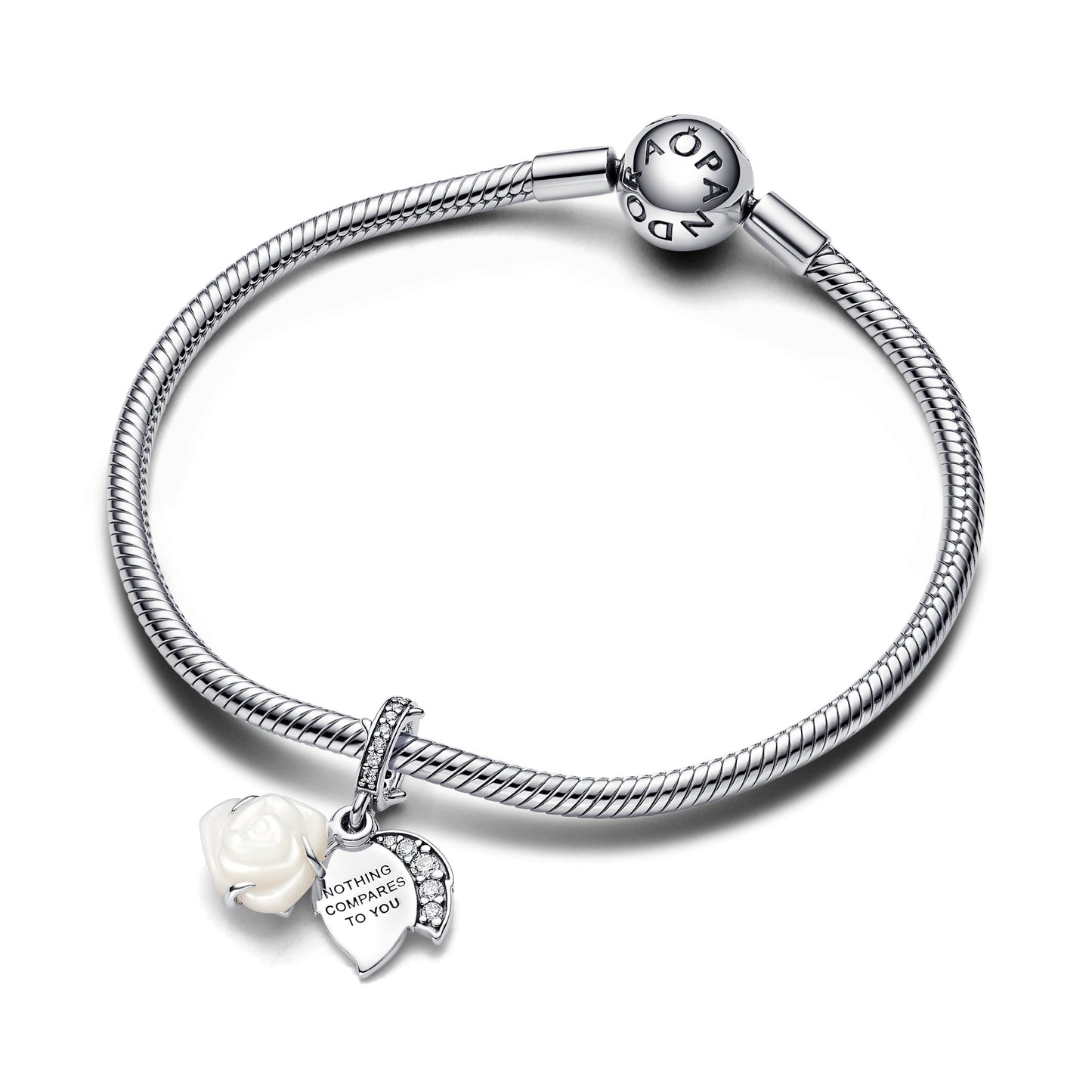 White Rose in Bloom Double Dangle Charm Premium Fashion Jewelry Gift Collection