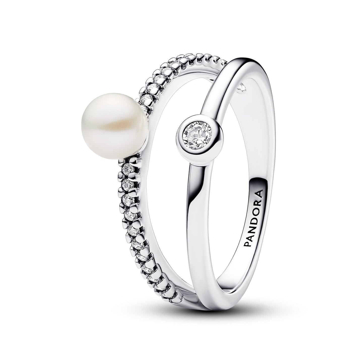 Treated Freshwater Cultured Pearl & Pavé Double Band Ring Popular Style Premium Collection