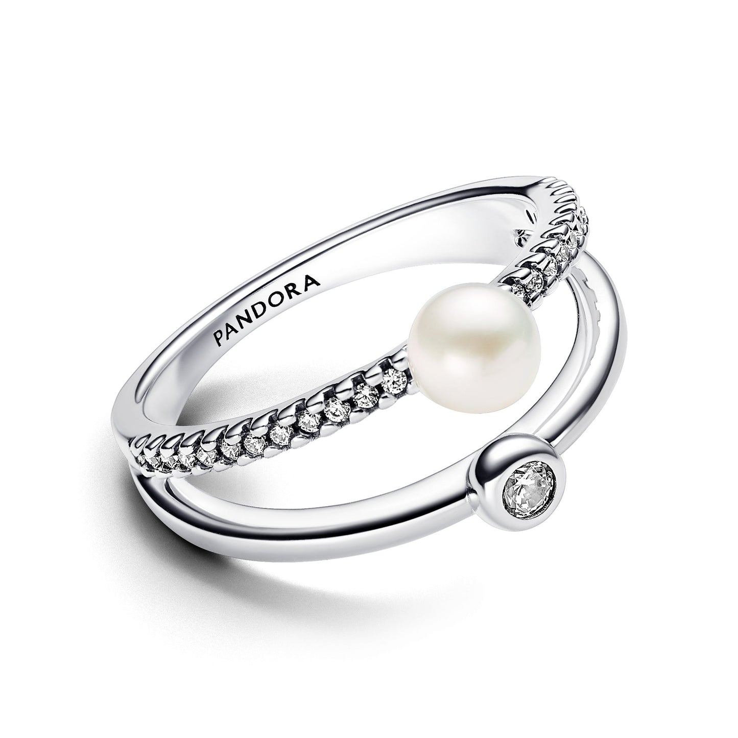 Treated Freshwater Cultured Pearl & Pavé Double Band Ring Popular Style Premium Collection