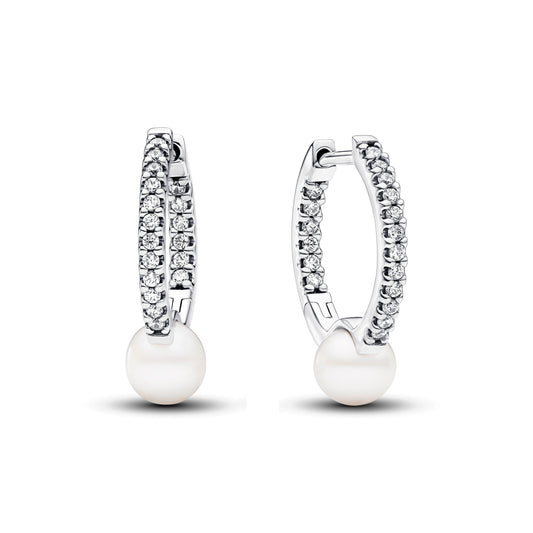 Treated Freshwater Cultured Pearl & Pavé Hoop Earrings Popular Style Premium Collection