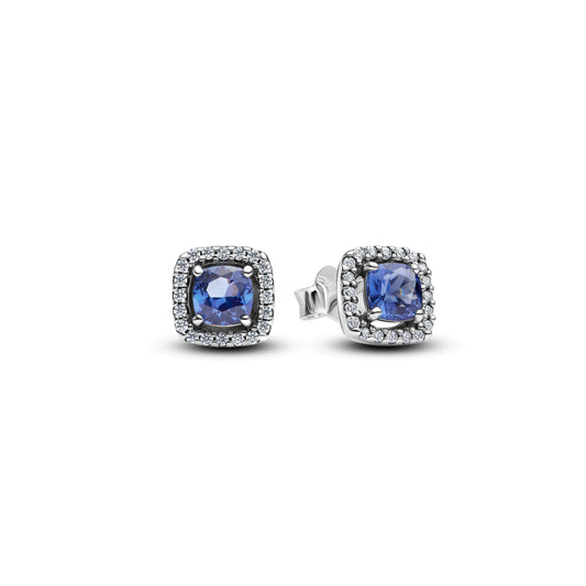Sparkling Square Blue Halo Stud Earrings Popular Style Premium Collection