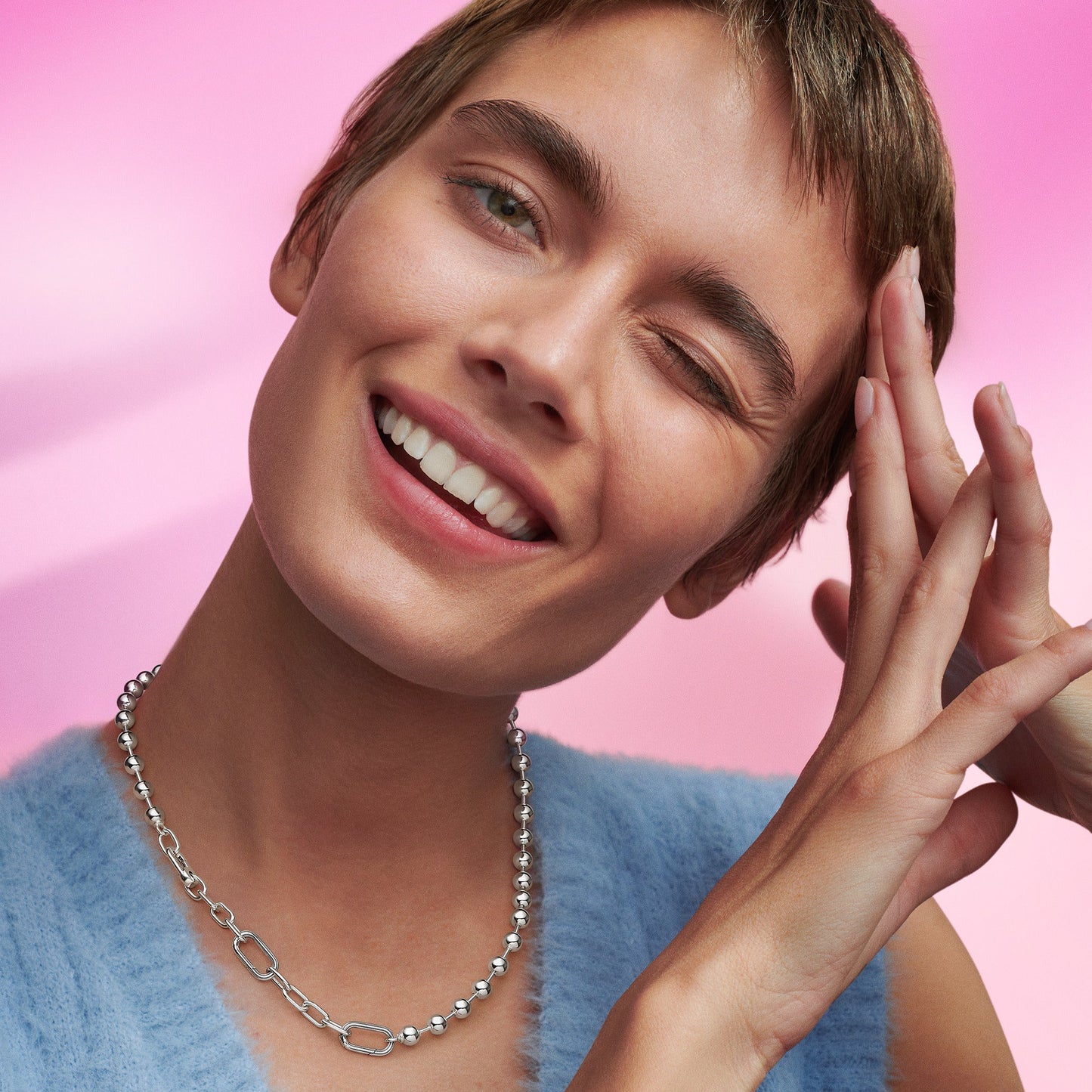 Pandora ME Metal Bead & Link Chain Necklace Premium Fashion Jewelry Gift Collection