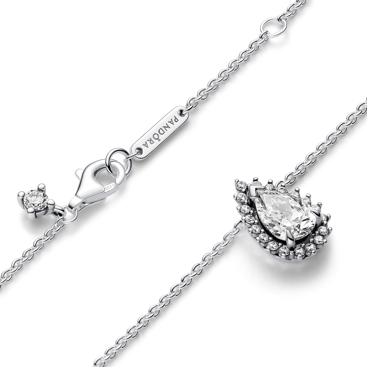 Sparkling Pear Halo Collier Necklace Premium Fashion Jewelry Gift Collection