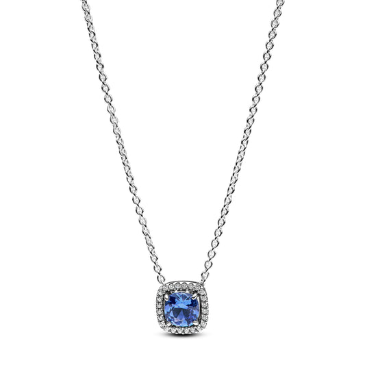 Sparkling Square Blue Halo Pendant Necklace Premium Fashion Jewelry Gift Collection