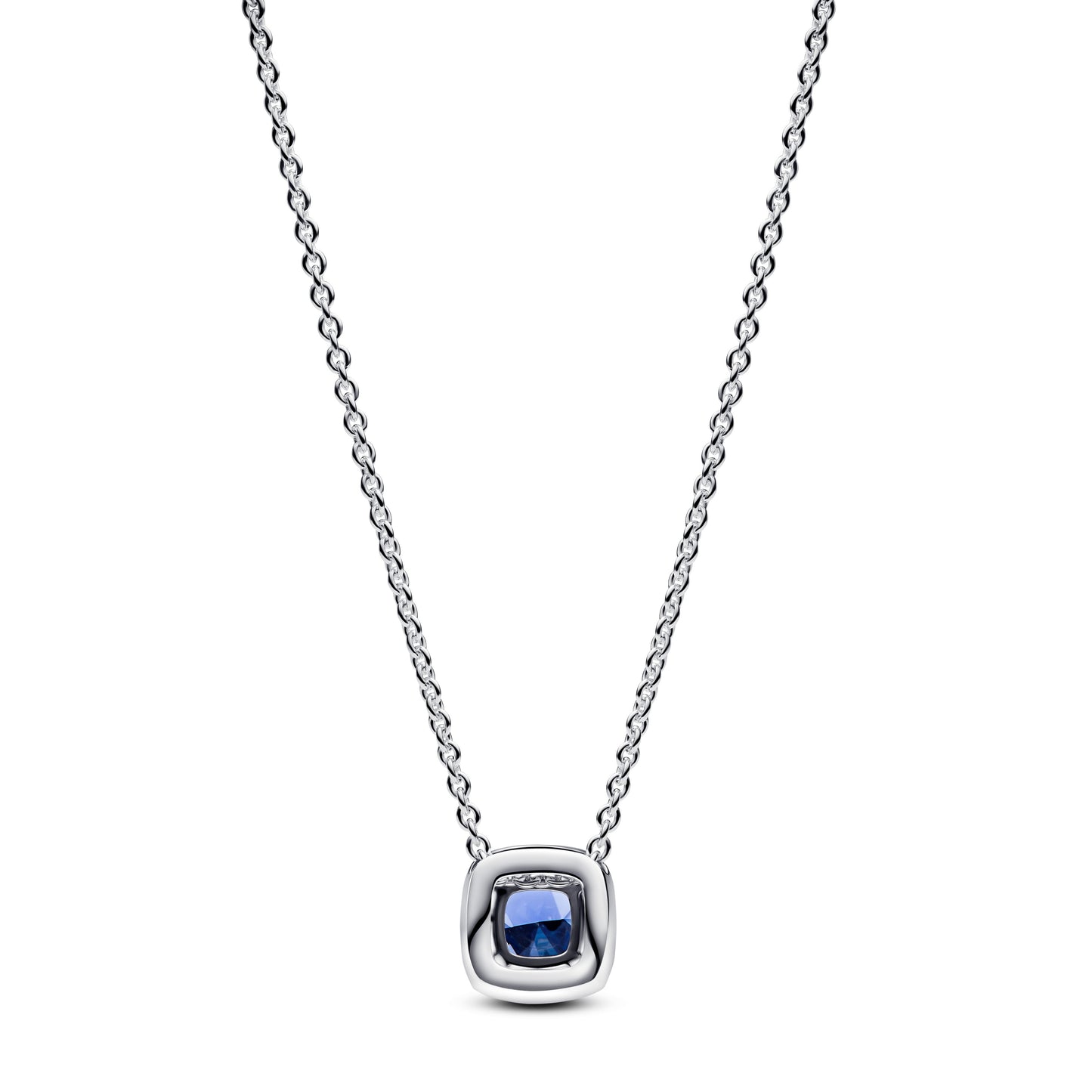 Sparkling Square Blue Halo Pendant Necklace Premium Fashion Jewelry Gift Collection